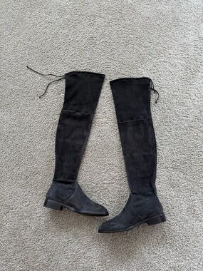 Stuart Weitzman Over-the-Knee Suede Flat Boots | Charcoal Gray | Size 9